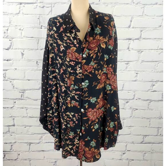 Marla Duran Blouse Womens 3x Rare Floral Pleated Polkadot Boho Funky Fairycore - Picture 1 of 9